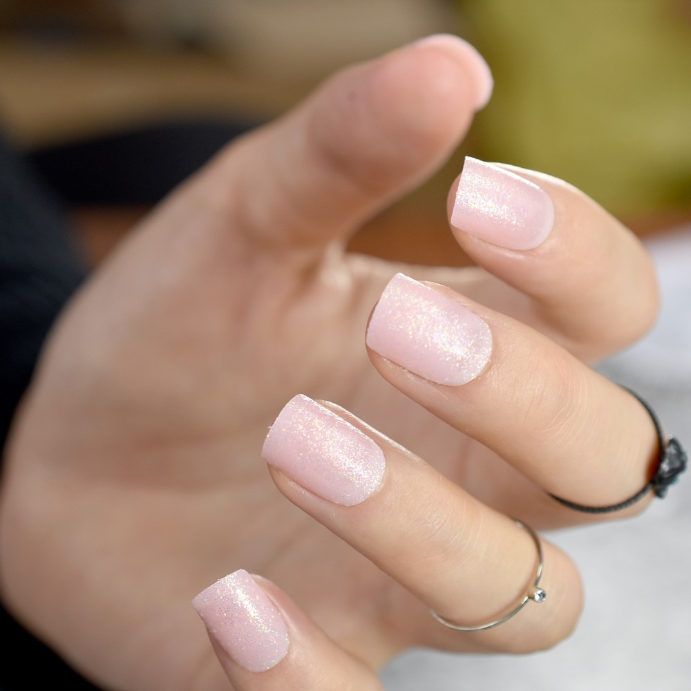 Детский розовый маникюр 13 baby pink short false nails tips light pink with shimmer glitter full cover artificial fake nail